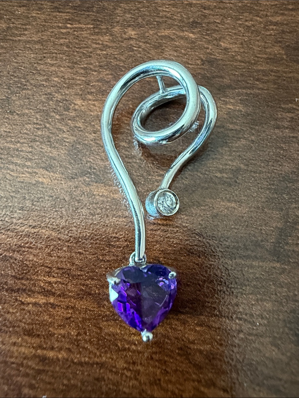 Contemporary 925 sterling silver swirl pendant w purple amethyst gemstone